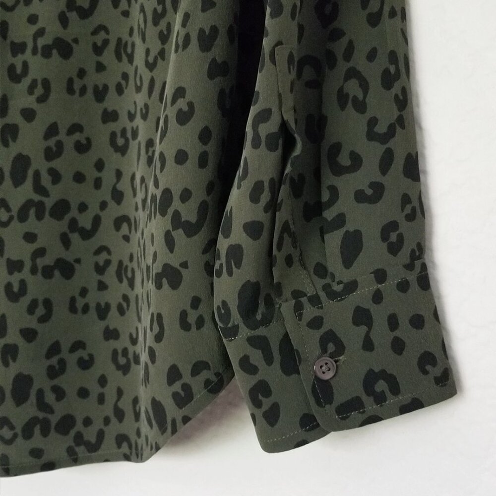 Rails Kate 100% Silk Button Down Blouse Olive Cheetah S Minimalist Designer $198 - Picture 16 of 16